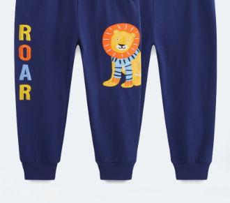 [WHOLESALE ONLY - CONTACT TO ORDER] Toddler & Boys Cotton French Terry Cartoon Lion Appliqué Jogger Sweatpants (Navy Blue) [KW-247]