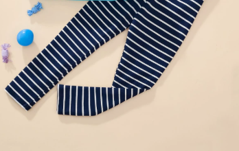 [WHOLESALE ONLY - CONTACT TO ORDER] Toddler & Girls Combed Cotton Unicorn Star Long Sleeve Top & Striped Leggings Set (Sky Blue/Navy) [KW-253]