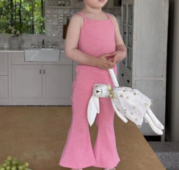 [WHOLESALE ONLY - CONTACT TO ORDER] Toddler & Girls Combed Cotton Textured Knit Camisole Top & Flare Pants 2-Piece Set (Bubblegum Pink) [KW-270]