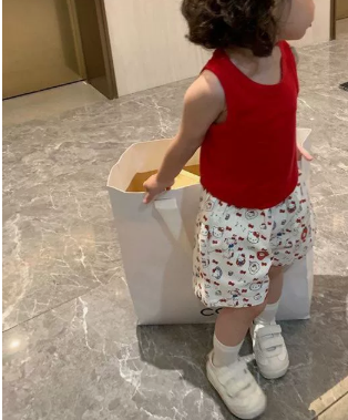 [WHOLESALE ONLY - CONTACT TO ORDER] Toddler & Girls Combed Cotton Ribbed Tank Top & Cartoon Kitty Print Shorts 2-Piece Set (Crimson Red/Cream) [KW-274]
