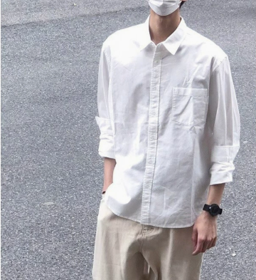 [WHOLESALE ONLY - CONTACT TO ORDER] Men's Relaxed Fit 100% Cotton Oxford Cloth Long Sleeve Button-Up Shirt with Chest Pocket (White) [AW-432]