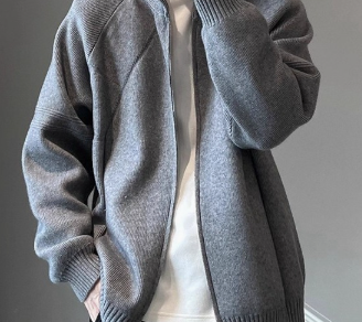 [WHOLESALE ONLY - CONTACT TO ORDER] Unisex Cotton Blend Heavyweight Full-Zip Raglan Knit Cardigan Jacket (Heather Grey) [AW-490]