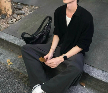 [WHOLESALE ONLY - CONTACT TO ORDER] Unisex Cotton Blend Relaxed Polo Collar Button-Down Knit Cardigan Jacket (Noir Black) [AW-495]