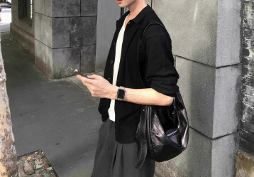 [WHOLESALE ONLY - CONTACT TO ORDER] Unisex Cotton Blend Relaxed Polo Collar Button-Down Knit Cardigan Jacket (Noir Black) [AW-495]