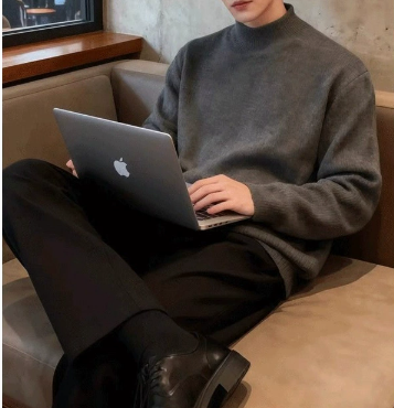 [WHOLESALE ONLY - CONTACT TO ORDER] Unisex Cotton Blend Soft Brushed Knit Mock Neck Pullover Sweater (Charcoal Grey) [AW-497]