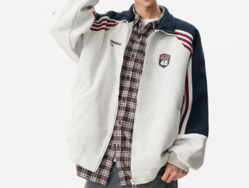 [WHOLESALE ONLY - CONTACT TO ORDER] Unisex Cotton Blend Heavyweight Retro Colorblock Striped Full-Zip Knit Track Jacket (Heather Grey) [AW-504]