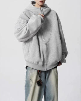 [WHOLESALE ONLY - CONTACT TO ORDER] Unisex Heavyweight Cotton Blend High-Neck Curved Seam Full-Zip Hoodie Jacket (Heather Grey) [AW-510]