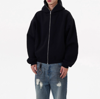 [WHOLESALE ONLY - CONTACT TO ORDER] Unisex Heavyweight Cotton Blend High-Neck Scuba Full-Zip Hoodie Jacket (Noir Black) [AW-512]