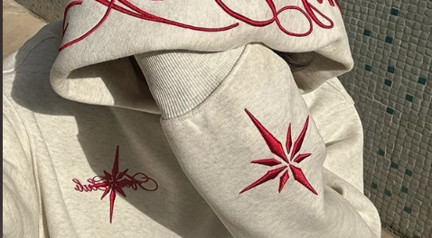 [WHOLESALE ONLY - CONTACT TO ORDER] Unisex Heavyweight Cotton Blend Y2K Starburst & Gothic Script Embroidered Fleece Hoodie (Oatmeal Grey) [AW-521]