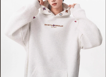 [WHOLESALE ONLY - CONTACT TO ORDER] Unisex Heavyweight Cotton Blend Folk Cross Embroidered Fleece Pullover Hoodie (Heather Grey) [AW-522]