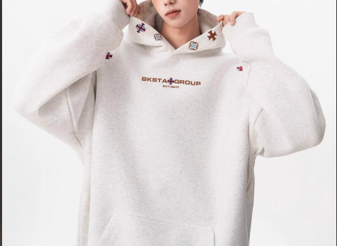 [WHOLESALE ONLY - CONTACT TO ORDER] Unisex Heavyweight Cotton Blend Folk Cross Embroidered Fleece Pullover Hoodie (Heather Grey) [AW-522]