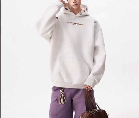 [WHOLESALE ONLY - CONTACT TO ORDER] Unisex Heavyweight Cotton Blend Folk Cross Embroidered Fleece Pullover Hoodie (Heather Grey) [AW-522]
