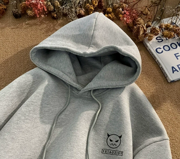 [WHOLESALE ONLY - CONTACT TO ORDER] Unisex Heavyweight Cotton Blend Little Devil Chest Graphic Fleece Pullover Hoodie (Heather Grey) [AW-523]