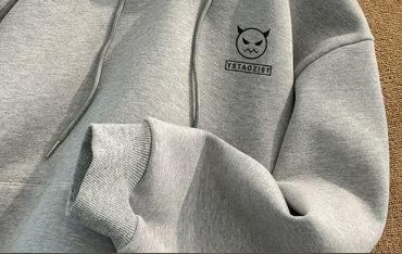 [WHOLESALE ONLY - CONTACT TO ORDER] Unisex Heavyweight Cotton Blend Little Devil Chest Graphic Fleece Pullover Hoodie (Heather Grey) [AW-523]