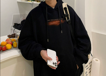 [WHOLESALE ONLY - CONTACT TO ORDER] Unisex Heavyweight Cotton Blend Twilight Skyline & Sunset Graphic Fleece Pullover Hoodie (Noir Black) [AW-528]