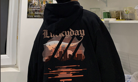 [WHOLESALE ONLY - CONTACT TO ORDER] Unisex Heavyweight Cotton Blend Twilight Skyline & Sunset Graphic Fleece Pullover Hoodie (Noir Black) [AW-528]