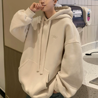 [WHOLESALE ONLY - CONTACT TO ORDER] Unisex Heavyweight Cotton Blend Wide Drawstring Tonal Embroidered Fleece Hoodie (Cream Apricot) [AW-532]