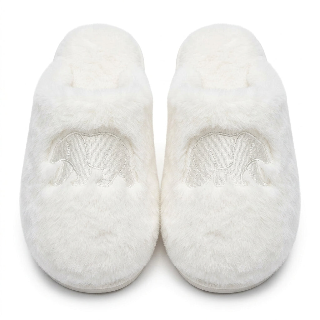 [WHOLESALE ONLY - CONTACT TO ORDER] Cozy Faux Fur Plush Indoor Slippers with Polar Bear Embroidery - Catalog Display Only (Do Not Order Directly)