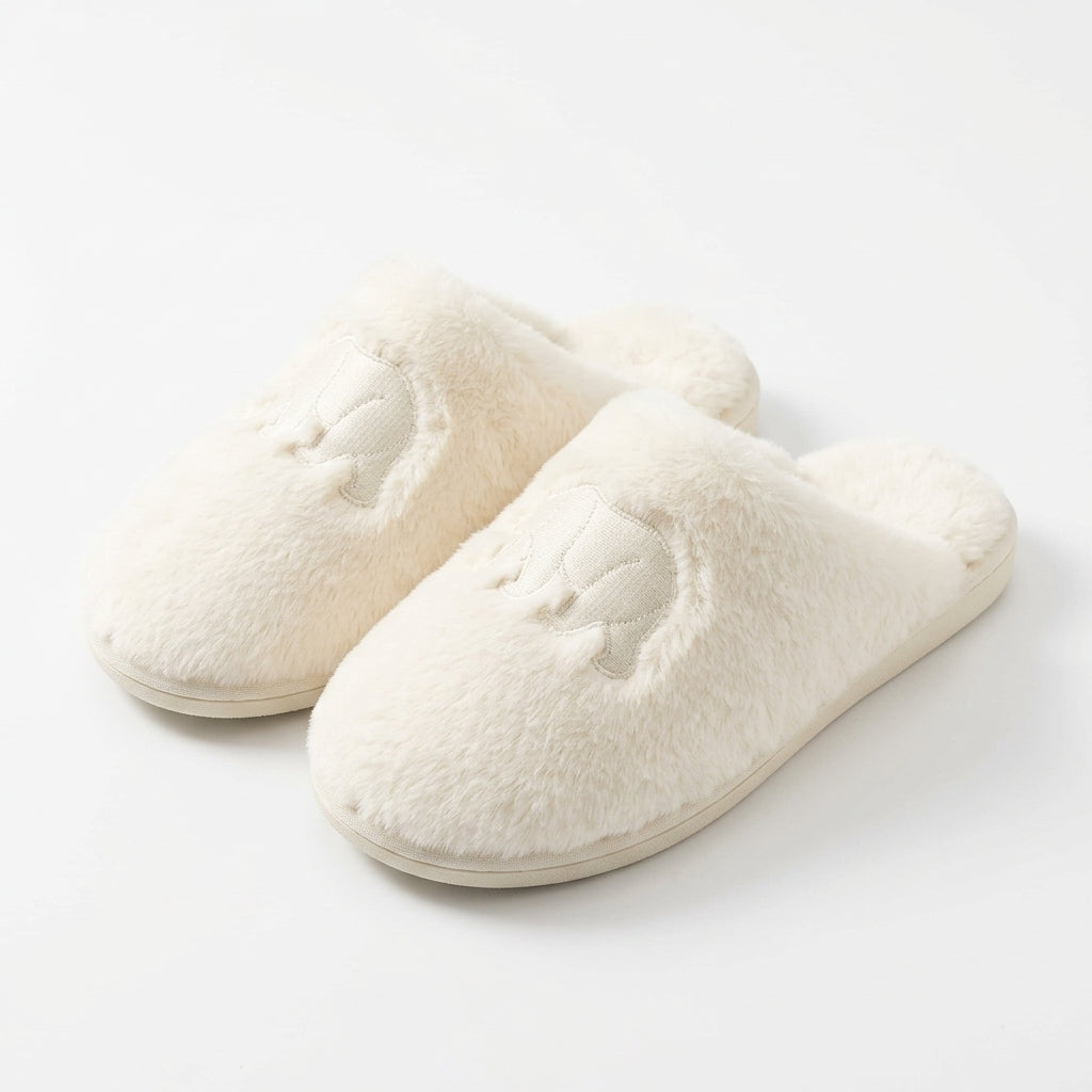 [WHOLESALE ONLY - CONTACT TO ORDER] Cozy Faux Fur Plush Indoor Slippers with Polar Bear Embroidery - Catalog Display Only (Do Not Order Directly)