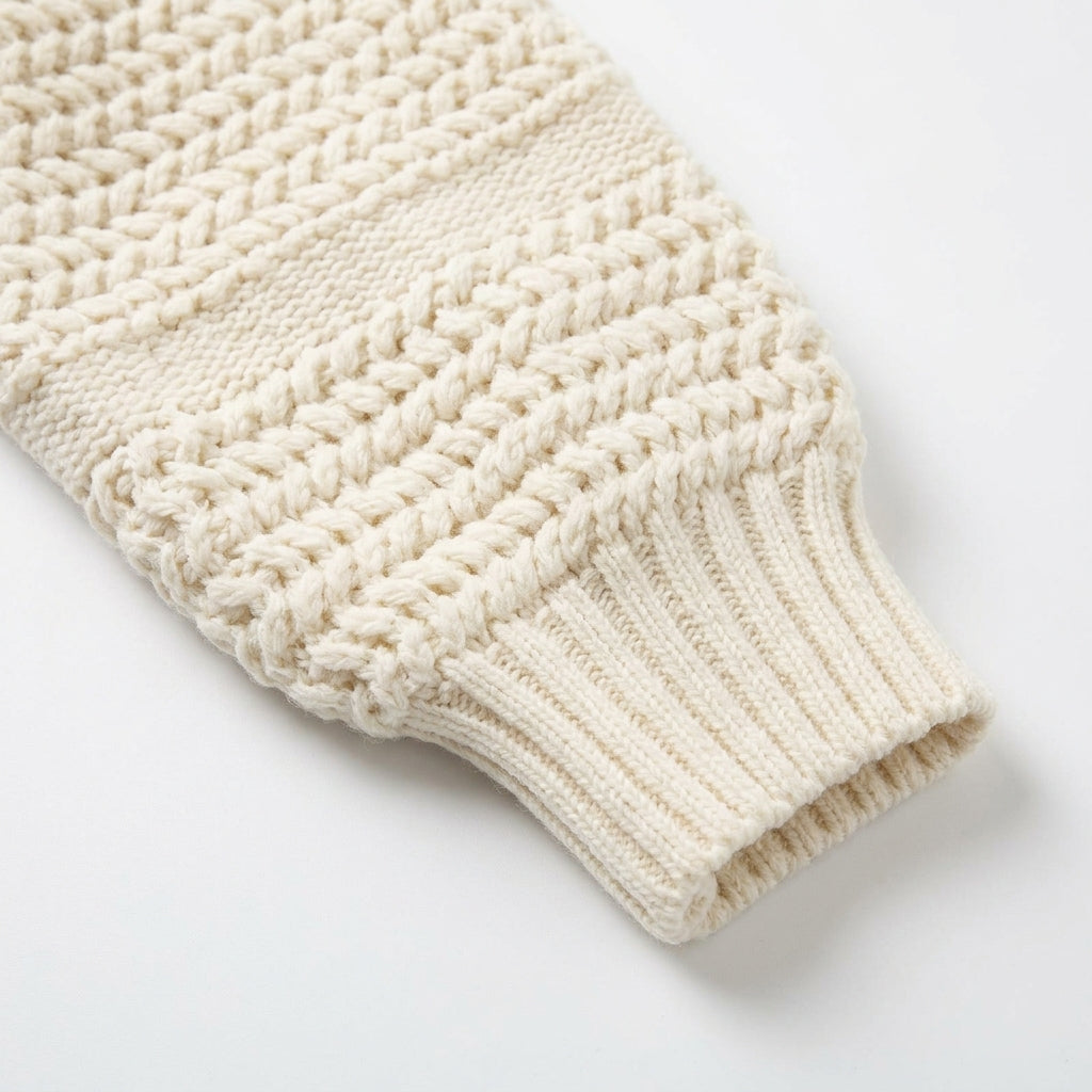 [WHOLESALE ONLY - CONTACT TO ORDER] Women's Chunky Textured Mock Neck Zip-Up Bomber Cardigan Sweater with Dimensional Honeycomb & Garter Stitching (Warm Cream Ivory) [AW-218]