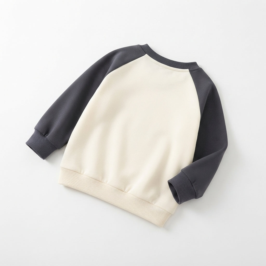 [WHOLESALE ONLY - CONTACT TO ORDER] Toddler Baby Fleece Crewneck Sweatshirt - Colorblock Raglan Sleeve with Chest Pocket Pullover[KW-134]