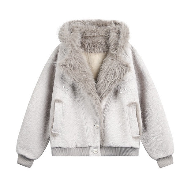 Vintage Style Oversized Plush Fur Collar Thick Winter Coat [DROP2-014]