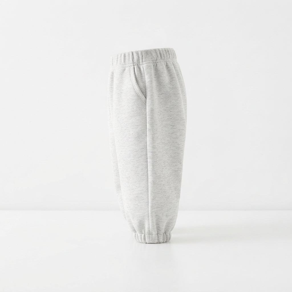 [WHOLESALE ONLY - CONTACT TO ORDER] Toddler Baby Fleece Jogger Sweatpants - Drawstring Elastic Waistband Heather Grey Casual Trousers [KW-139]