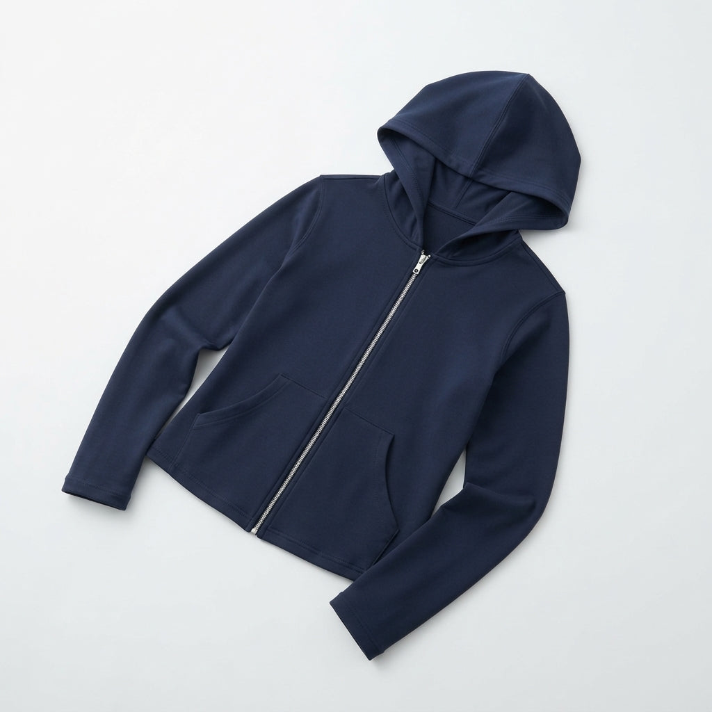 [WHOLESALE ONLY - CONTACT TO ORDER] Women's Heavyweight 340GSM 85% Combed Cotton Fleece Slim-Fit Full-Zip Hoodie with Kangaroo Pockets (Midnight Navy) [AW-105]