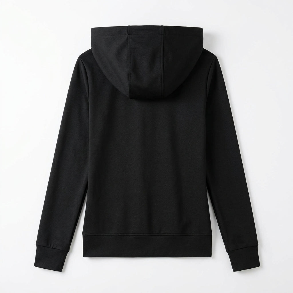 [WHOLESALE ONLY - CONTACT TO ORDER] Women's Heavyweight 340GSM 85% Combed Cotton Fleece Slim-Fit Full-Zip Hoodie with Kangaroo Pockets (Pitch Black) [AW-103]
