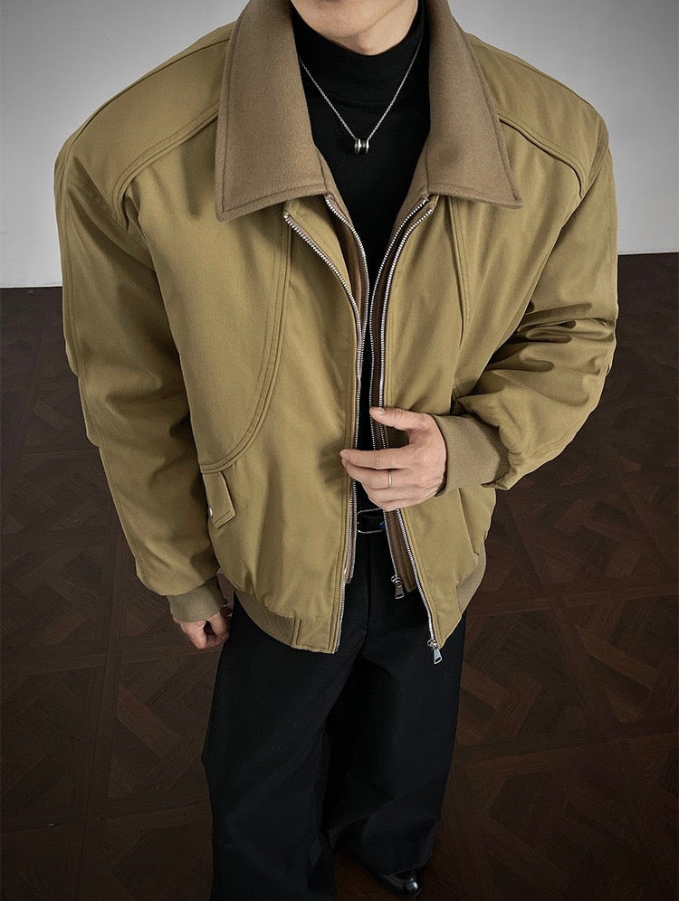 Vintage Patchwork Double-Zip Padded Jacket