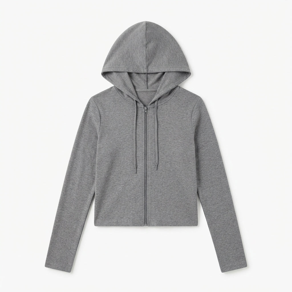 [WHOLESALE ONLY - CONTACT TO ORDER] Women's Premium 320GSM 85% Cotton French Terry Slim-Fit Full-Zip Cropped Hoodie (Heather Dark Grey) [AW-102]
