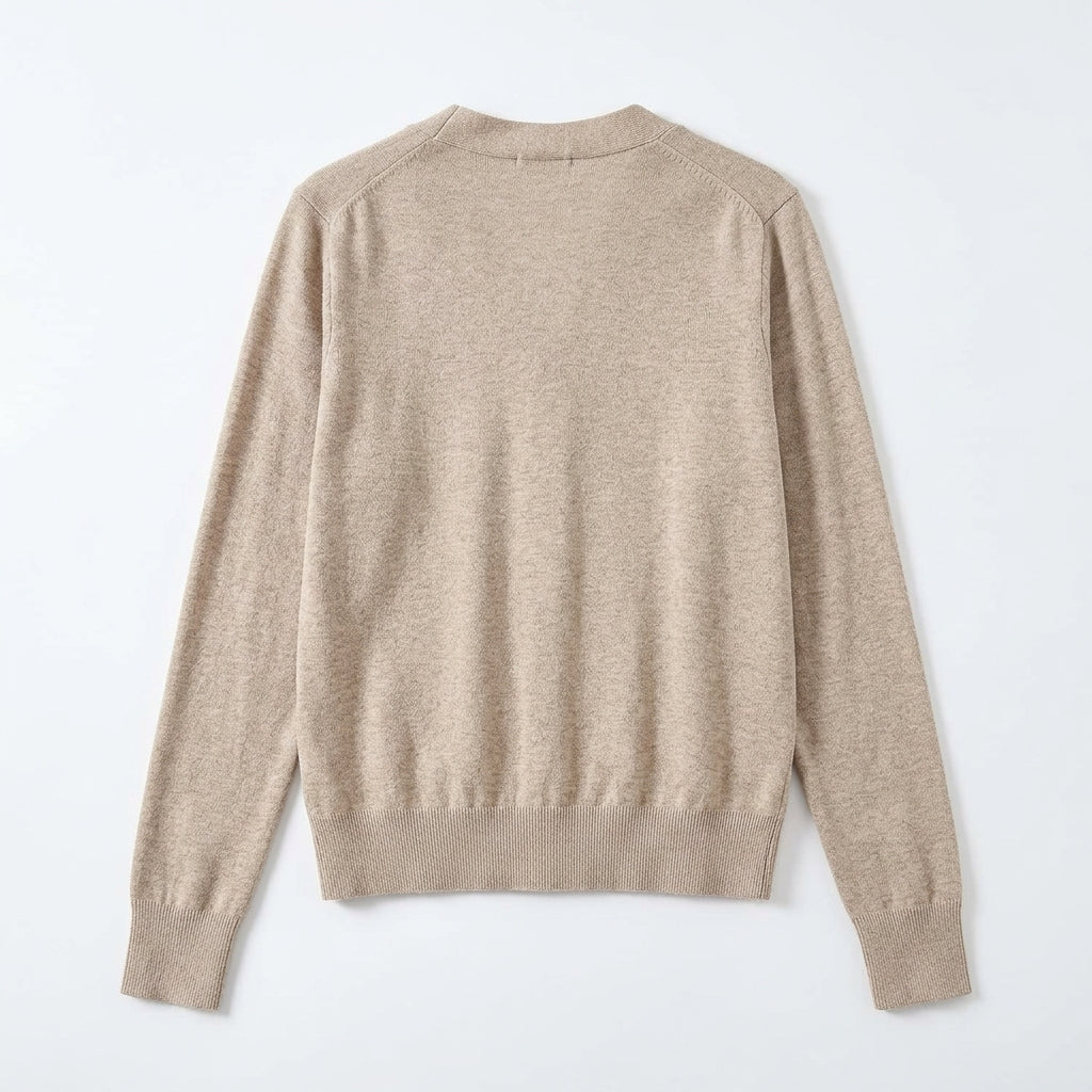 [WHOLESALE ONLY - CONTACT TO ORDER] Women's Ultra-Soft Cashmere-Feel Deep V-Neck Button-Front Cardigan Sweater with Split Hem (Heather Oat Melange) [AW-222]