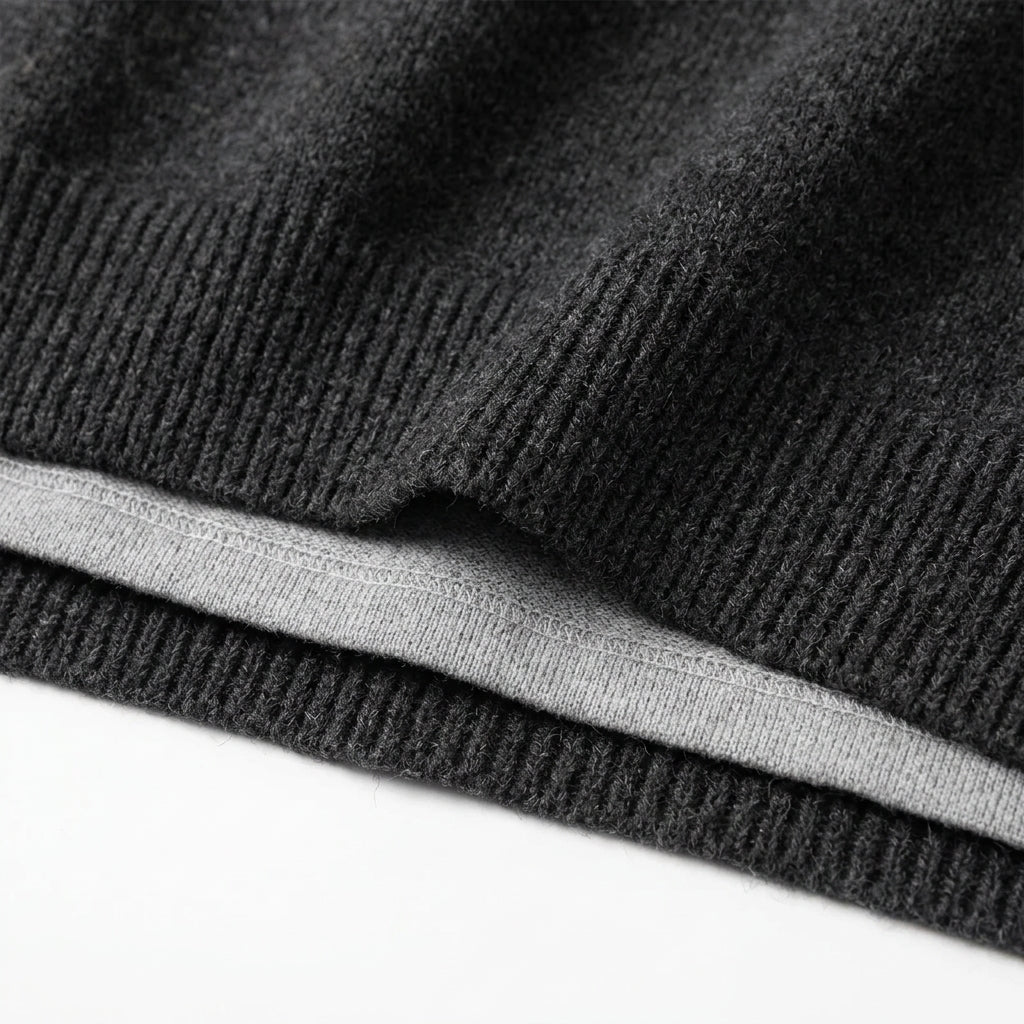 [WHOLESALE ONLY - CONTACT TO ORDER] Women's / Unisex Preppy 2-in-1 Layered Deep V-Neck Knit Pullover Sweater with Ribbed Henley Insert (Heather Charcoal Grey & Heather Light Grey) [AW-223]