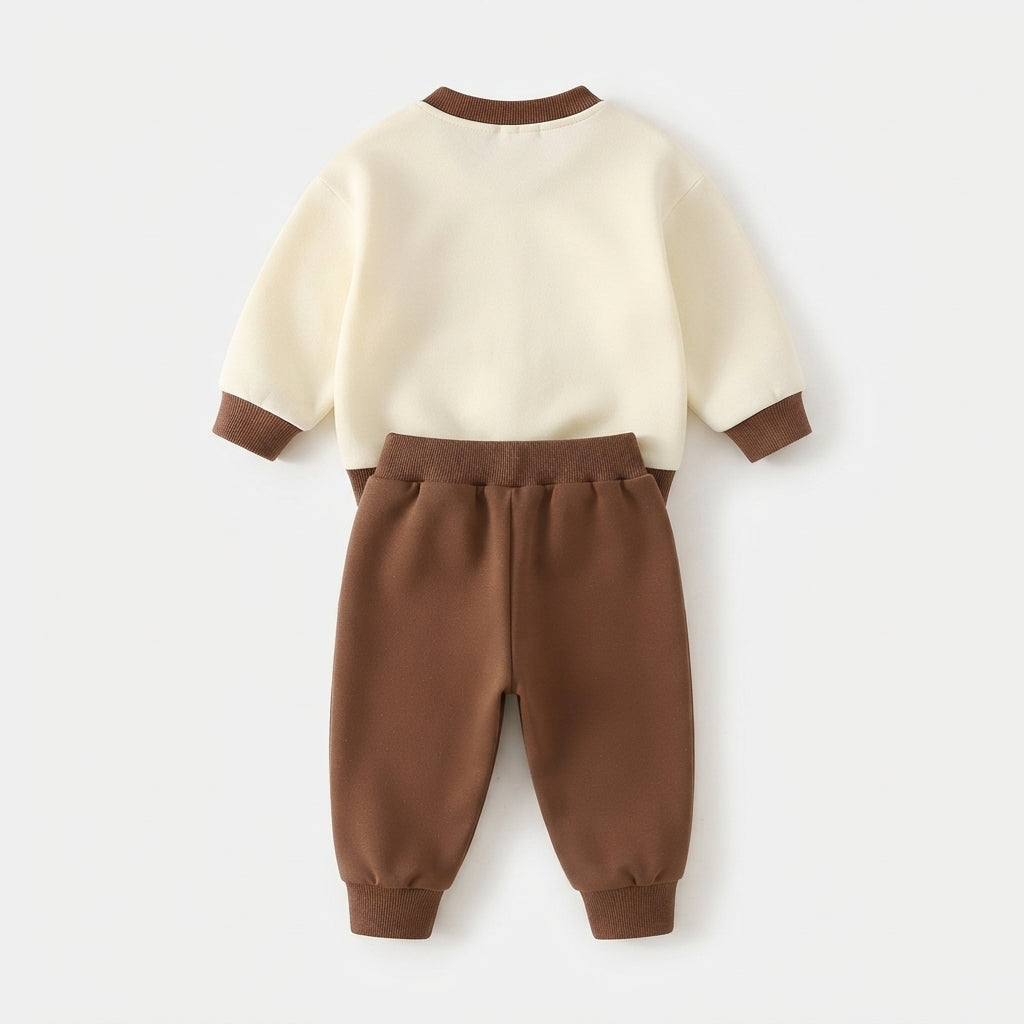 [WHOLESALE ONLY - CONTACT TO ORDER] Toddler Boys 2-Piece Fleece Sweatshirt & Joggers Set - 3D Puppy Dog Kangaroo Pocket Colorblock Loungewear [KW-150]