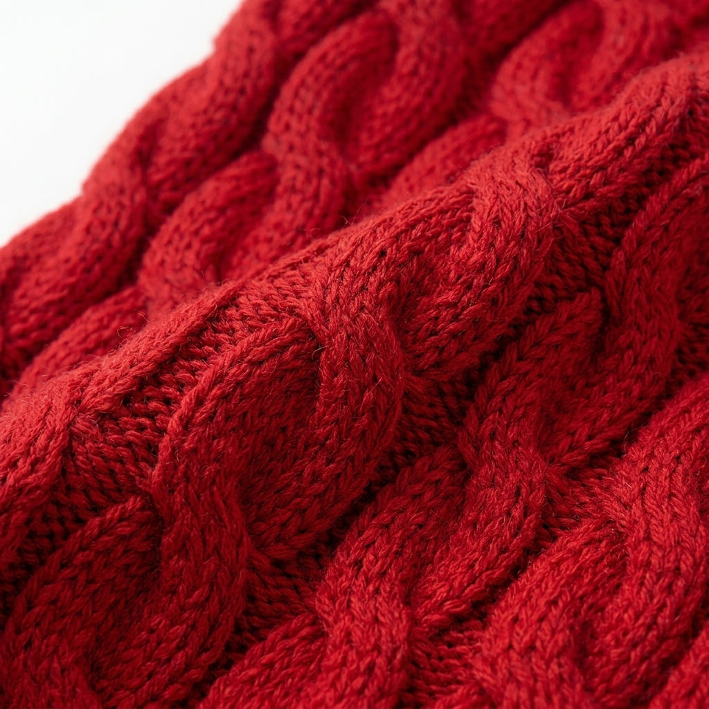 [WHOLESALE ONLY - CONTACT TO ORDER] Women's Classic Fitted Cable-Knit Crewneck Button-Front Cardigan Sweater with Pearlized Buttons (Festive Crimson Red) [AW-122]