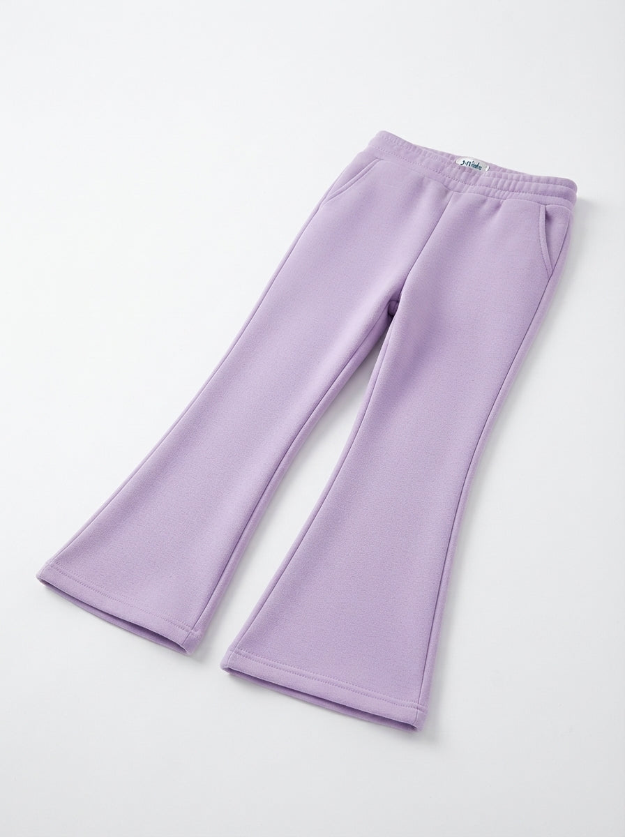 [WHOLESALE ONLY - CONTACT TO ORDER] Toddler Baby Girls French Terry Bell Bottom Flare Pants - Drawstring Elastic Waistband Pastel Lavender Trousers [KW-126]