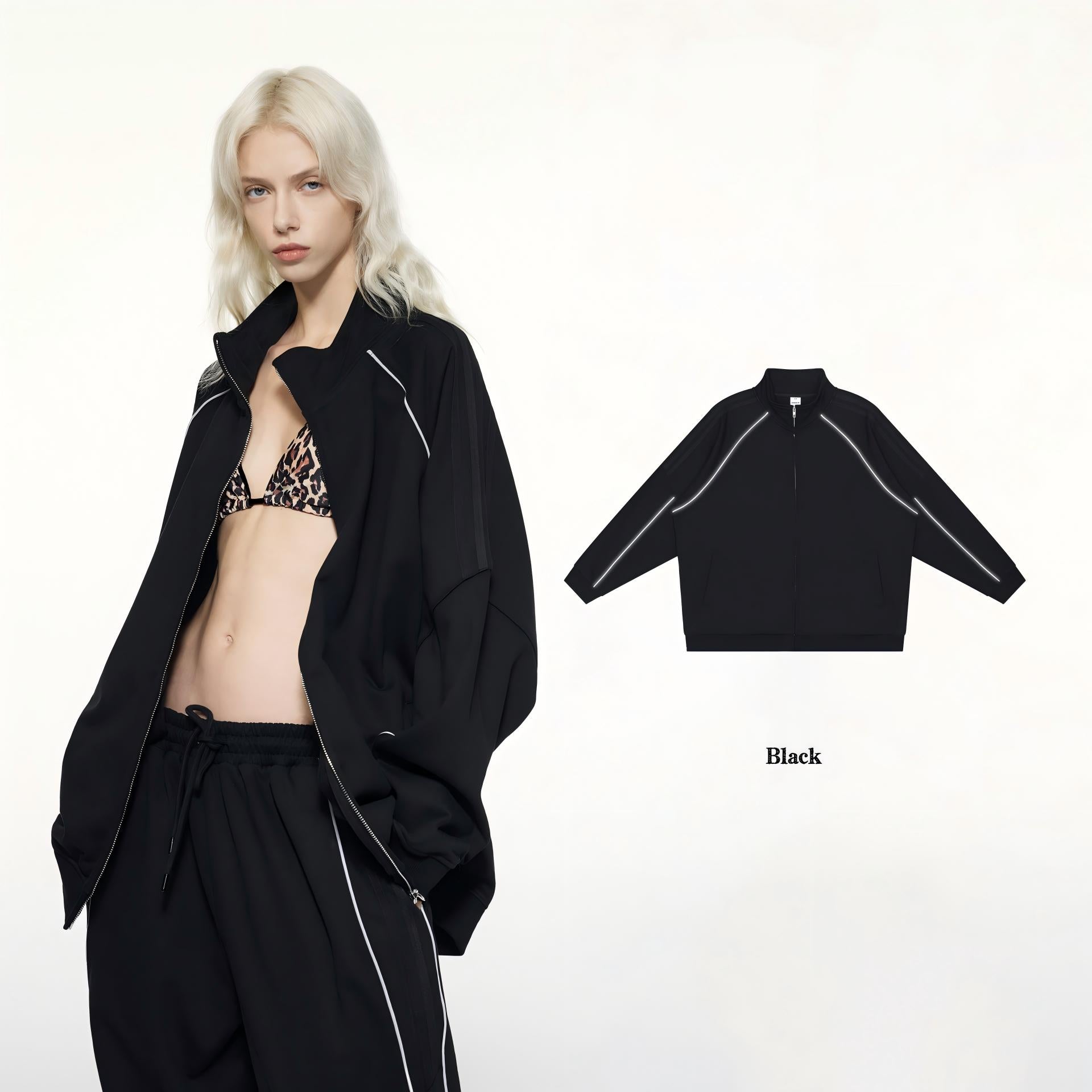 Reflective Stripe Tracksuit –Straight-Leg Sweatpants [DROP3-002]