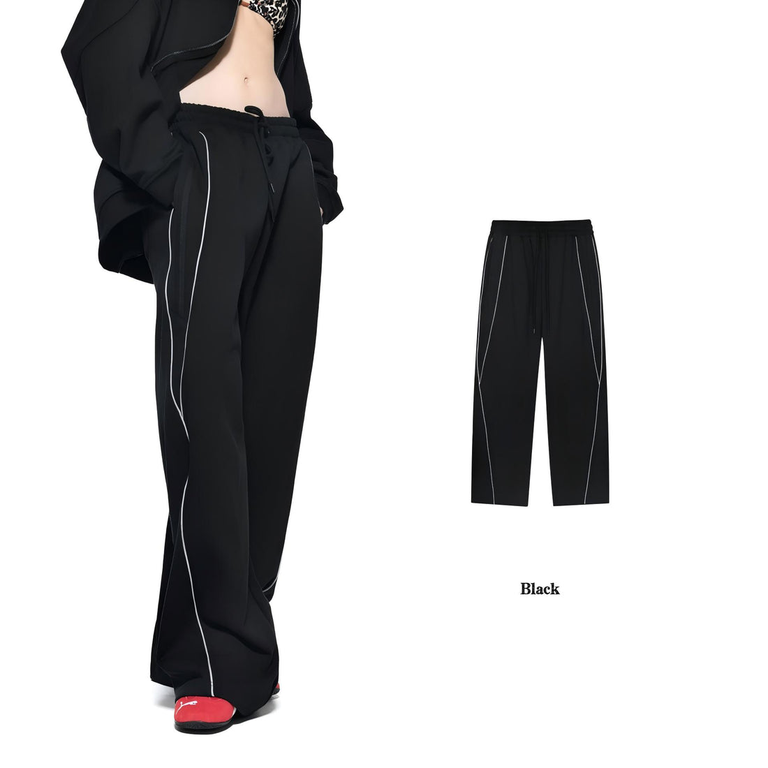 Reflective Stripe Tracksuit –Straight-Leg Sweatpants [DROP3-002]