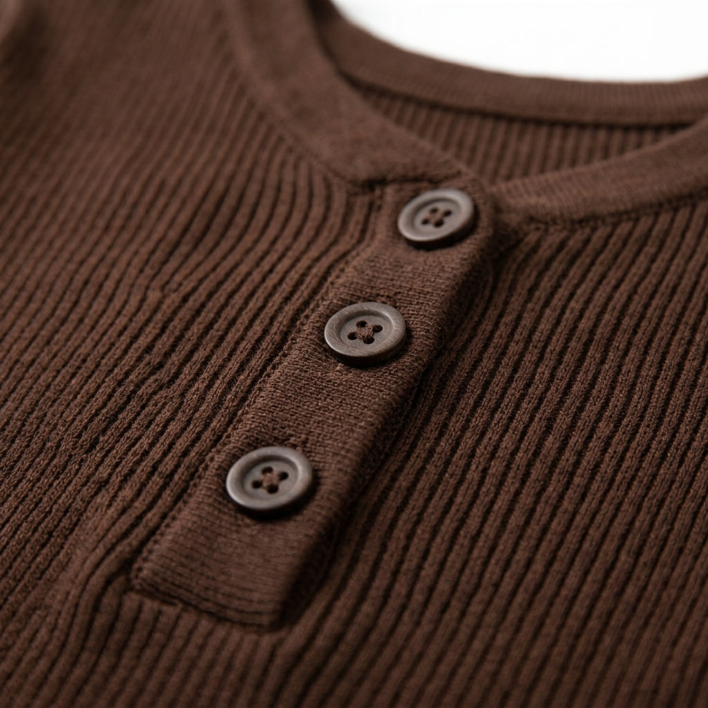 [WHOLESALE ONLY - CONTACT TO ORDER] Women's Ribbed Knit V-Neck Henley Pullover Sweater with Tonal Buttons (Rich Espresso Mocha Brown) [AW-196]