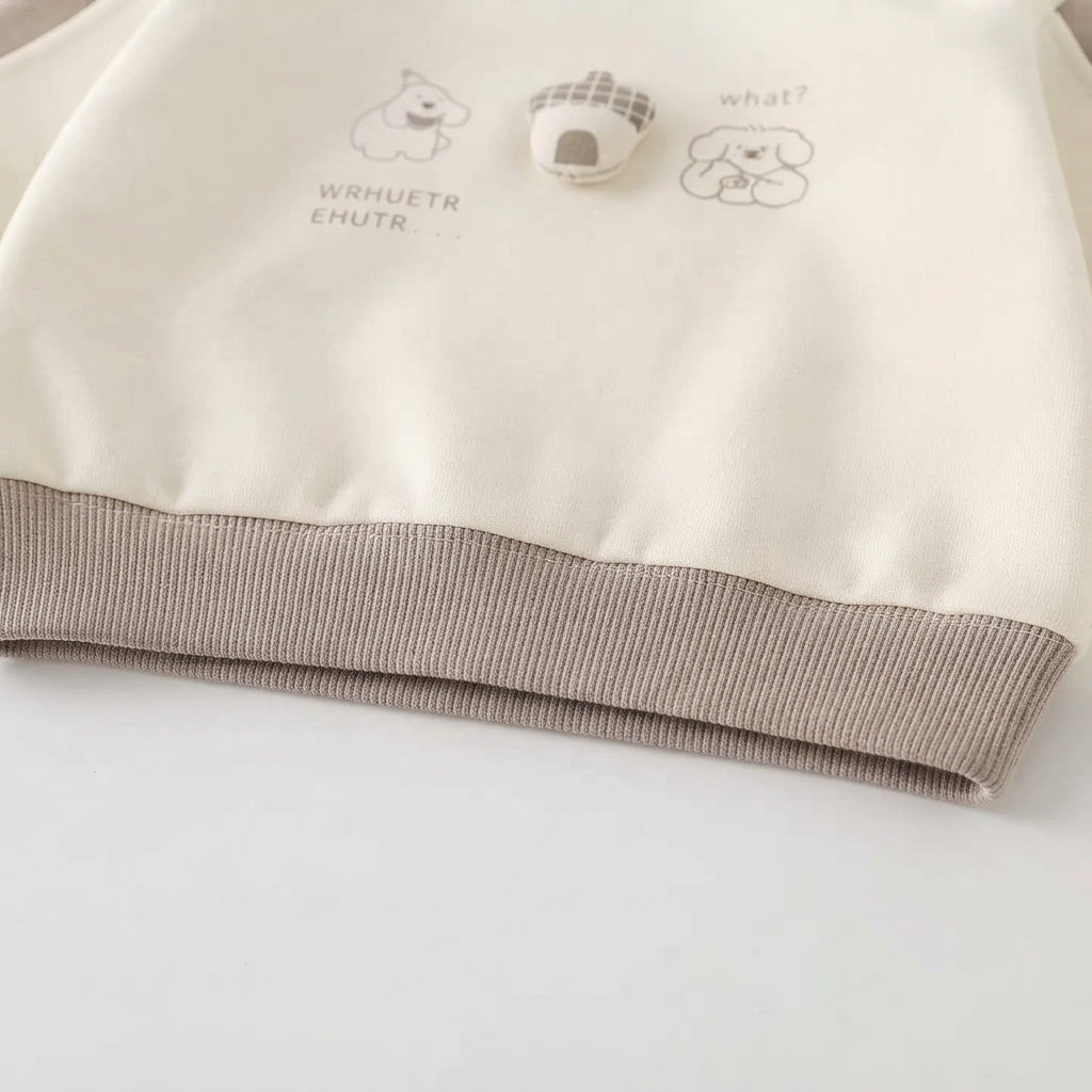 [WHOLESALE ONLY - CONTACT TO ORDER] Toddler Baby Fleece Crewneck Sweatshirt - 3D Acorn Patch Striped Shoulder Panel Puppy Pullover[KW-124]