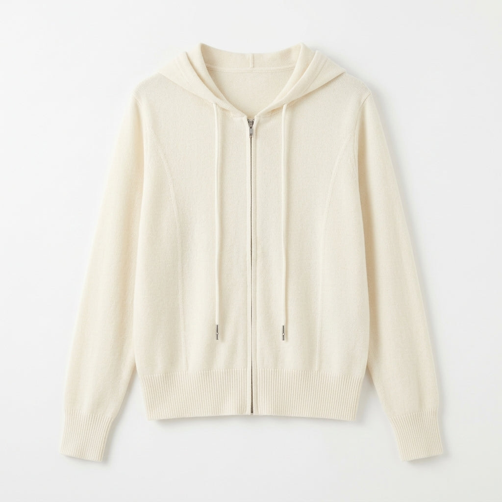 [WHOLESALE ONLY - CONTACT TO ORDER] Women's Ultra-Soft Cashmere-Feel Knit Contour-Seam Full-Zip Hooded Cardigan Sweater (Creamy Alabaster White) [AW-188]
