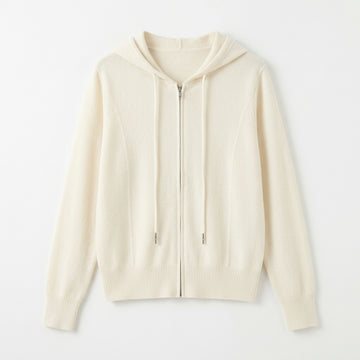 [WHOLESALE ONLY - CONTACT TO ORDER] Women's Ultra-Soft Cashmere-Feel Knit Contour-Seam Full-Zip Hooded Cardigan Sweater (Creamy Alabaster White) [AW-188]
