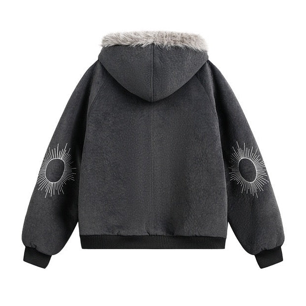 Vintage Style Oversized Plush Fur Collar Thick Winter Coat [DROP2-014]
