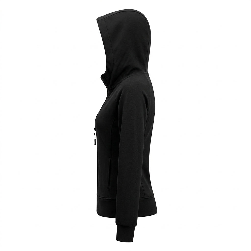 [WHOLESALE ONLY - CONTACT TO ORDER] Women's Heavyweight 340GSM 85% Combed Cotton Fleece Slim-Fit Full-Zip Hoodie with Kangaroo Pockets (Pitch Black) [AW-103]