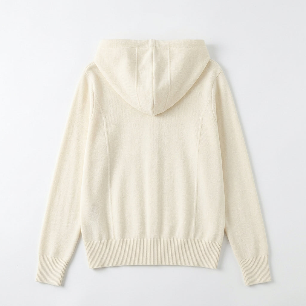 [WHOLESALE ONLY - CONTACT TO ORDER] Women's Ultra-Soft Cashmere-Feel Knit Contour-Seam Full-Zip Hooded Cardigan Sweater (Creamy Alabaster White) [AW-188]