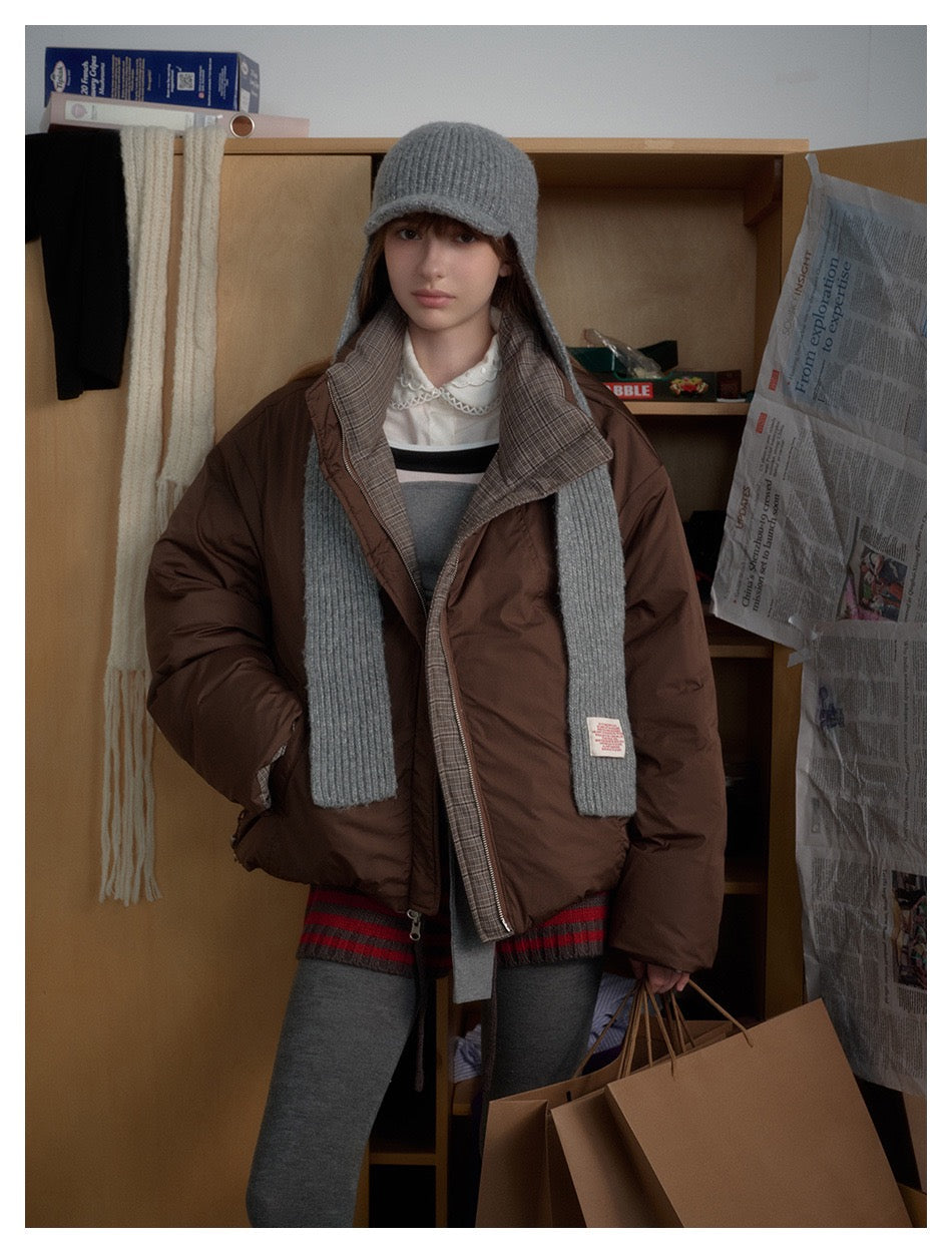 Reversible Color-Block Plaid Down Jacket [DROP2-007]