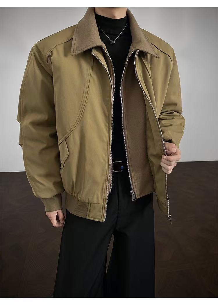 Vintage Patchwork Double-Zip Padded Jacket