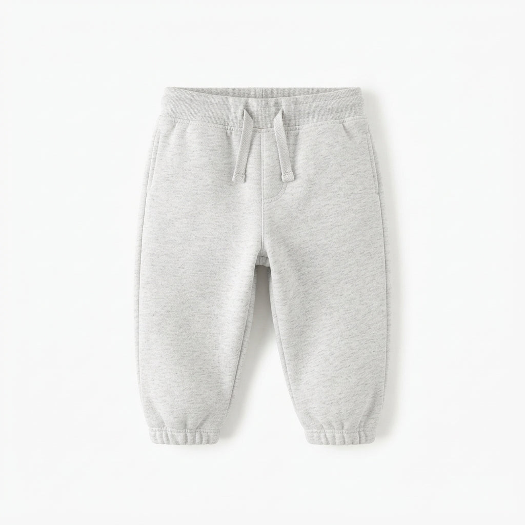 [WHOLESALE ONLY - CONTACT TO ORDER] Toddler Baby Fleece Jogger Sweatpants - Drawstring Elastic Waistband Heather Grey Casual Trousers [KW-139]