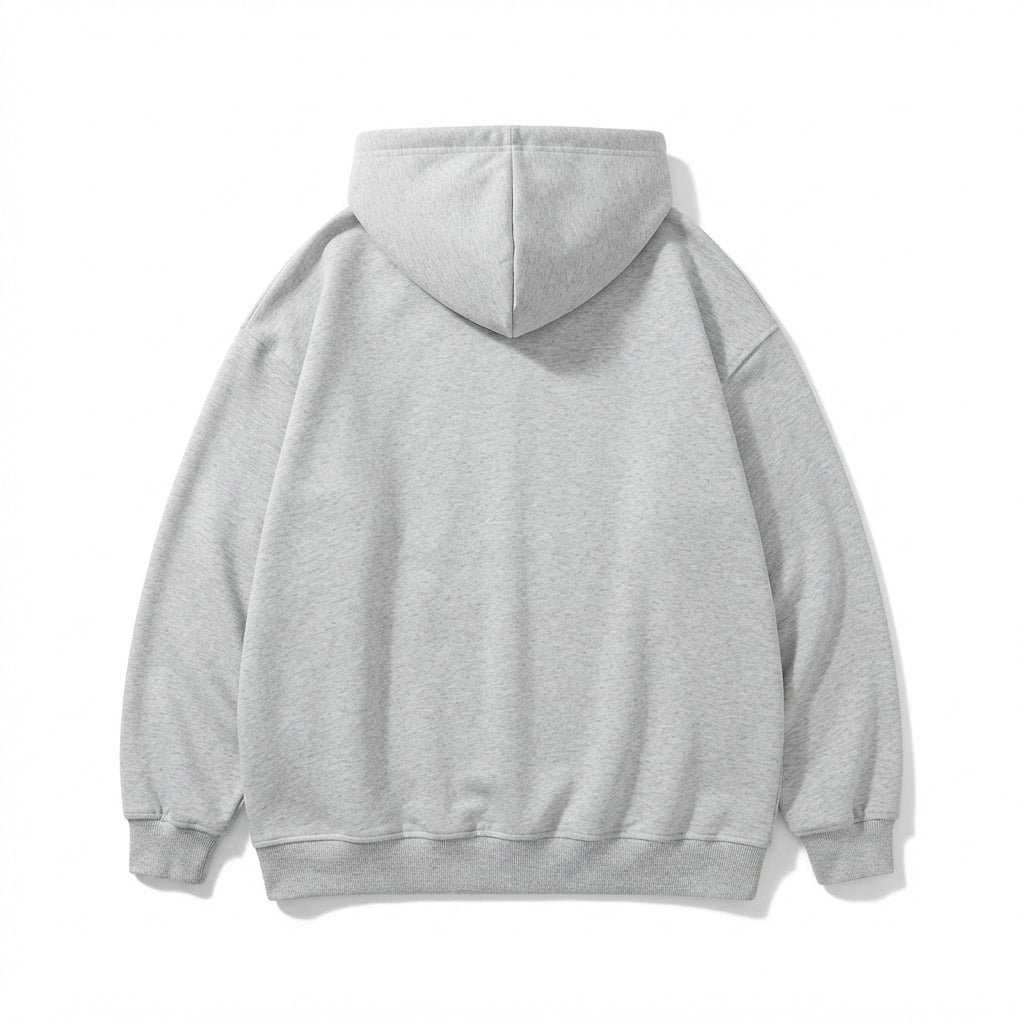 [WHOLESALE ONLY - CONTACT TO ORDER] Women's Heavyweight 360GSM 85% Cotton Fleece V-Neck Split-Collar Pullover Hoodie with Cartoon Cat & Paw Prints (Heather Light Grey) [AW-110]