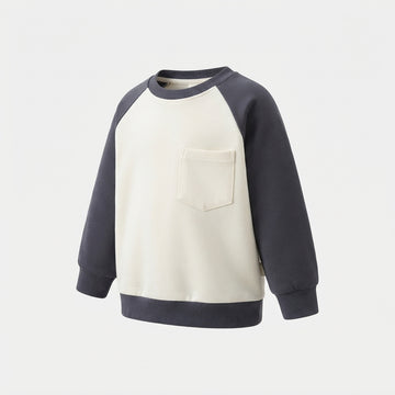 [WHOLESALE ONLY - CONTACT TO ORDER] Toddler Baby Fleece Crewneck Sweatshirt - Colorblock Raglan Sleeve with Chest Pocket Pullover[KW-134]